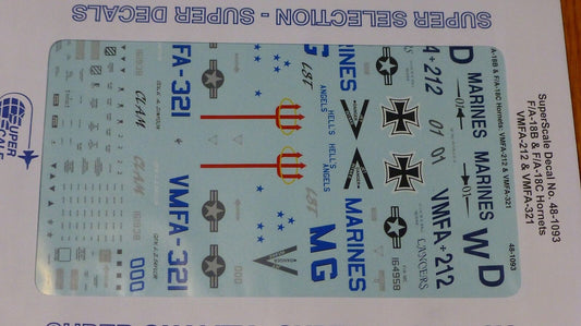 Microscale Decal 1:48 Scale #48-1093 / F/A-18B & F/A-18C Hornets: VMFA-212 & VM