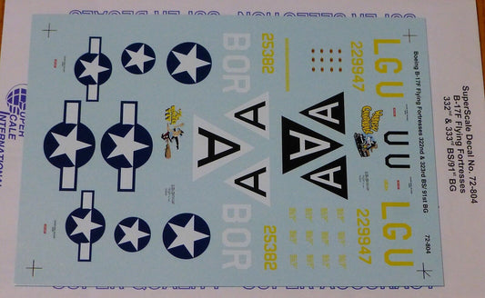 Microscale Decal 1:72 Scale #72-804 / Boeing B-17F Flying Fortresses: 322nd &
