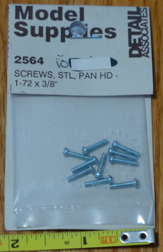 Detail Associates #2564 Screws, Steel, Pan Head 1-72 x 3/8" (10 pcs.)