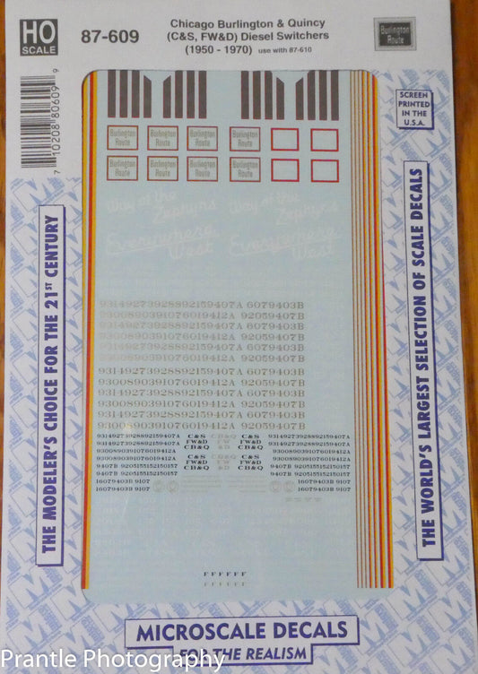 Microscale Decal HO #87-609 Chicago, Burlington & Quincy - CB&Q -- Early Diesel