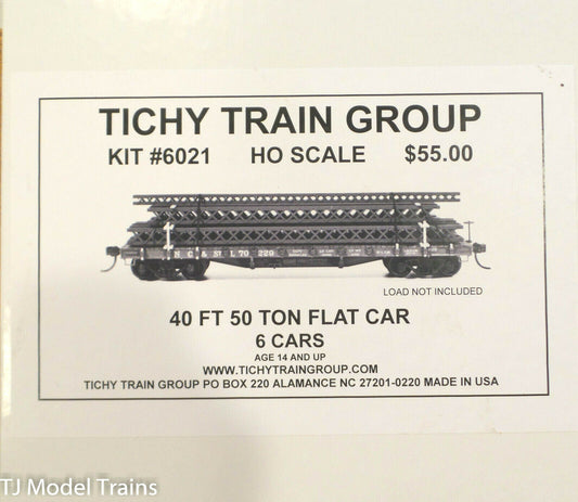 Tichy Train Group HO #6021 Flat car, 40 ft, 50 ton; ( Pack of 6 Cars) Plastic