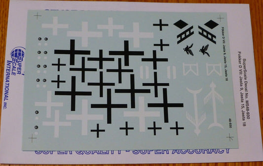 Microscale Decal 1:48 Scale #MS48-930 Fokker D VII: Jasta 9, Jasta 15, Jasta 18