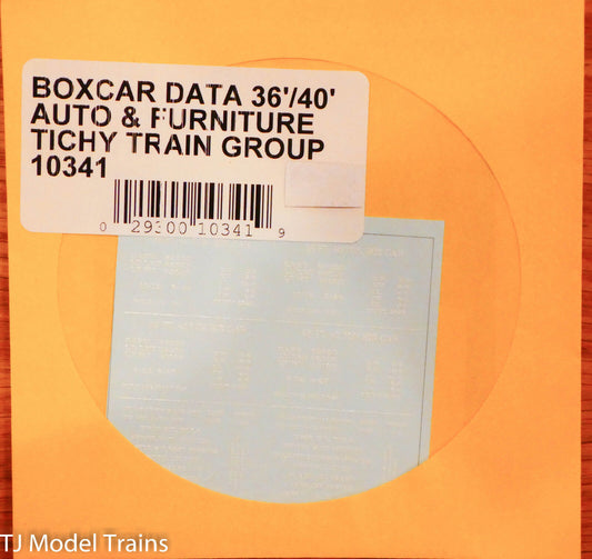 Tichy Train Group HO #10341 Boxcar Data 36'/40', Auto & Furniture  (Decal)