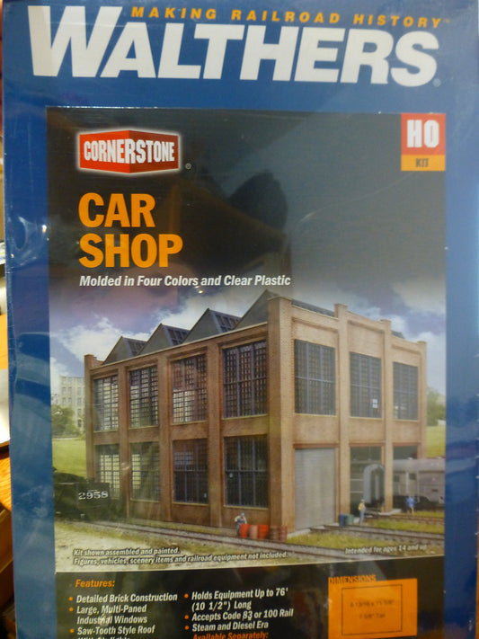 Walthers HO #933-3040 Car Shop -- Kit - 11-5/8 x 8-13/16 x 7-5/8"  (Building)