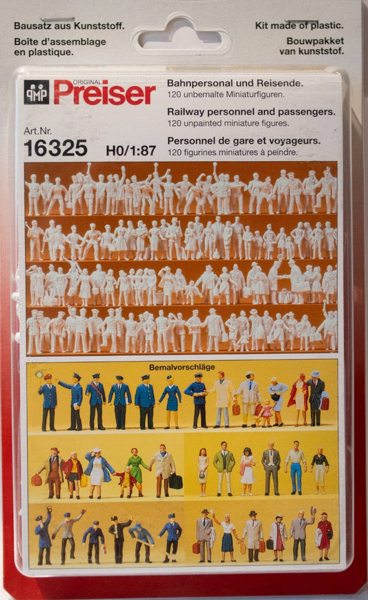 Preiser #16325 Unpainted Figure Set -- Railroad Personnel & Travelers pkg(120)