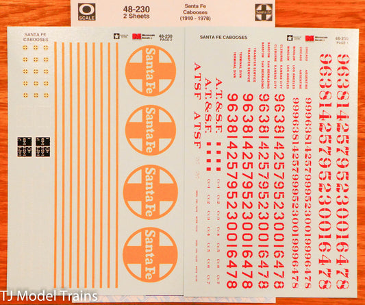 Microscale Decal O #48-230 Santa Fe Cabooses (1910-1978)