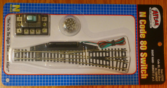 Atlas N #2705 Remote Switch #6 Right Hand, Black Ties / Code 80 / Nickel Silver