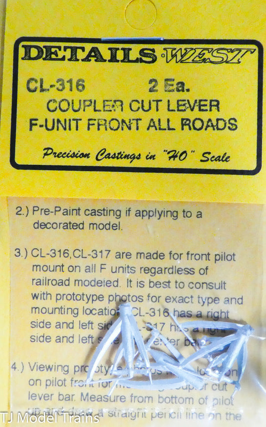 Details West HO #316 Coupler Cut Lever F-Unit Front All Roads (Light Cast)