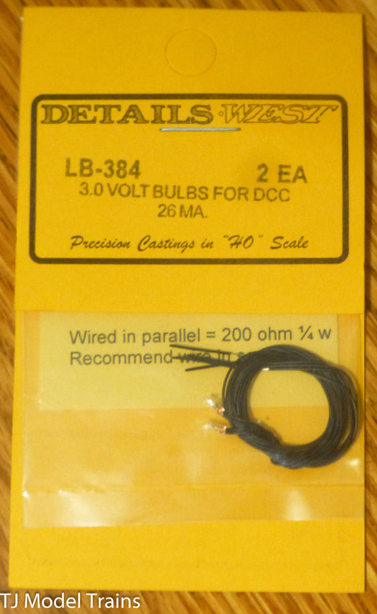 Details West HO #384 Incandescent Bulbs -- 3 Volt (2 in pkg)