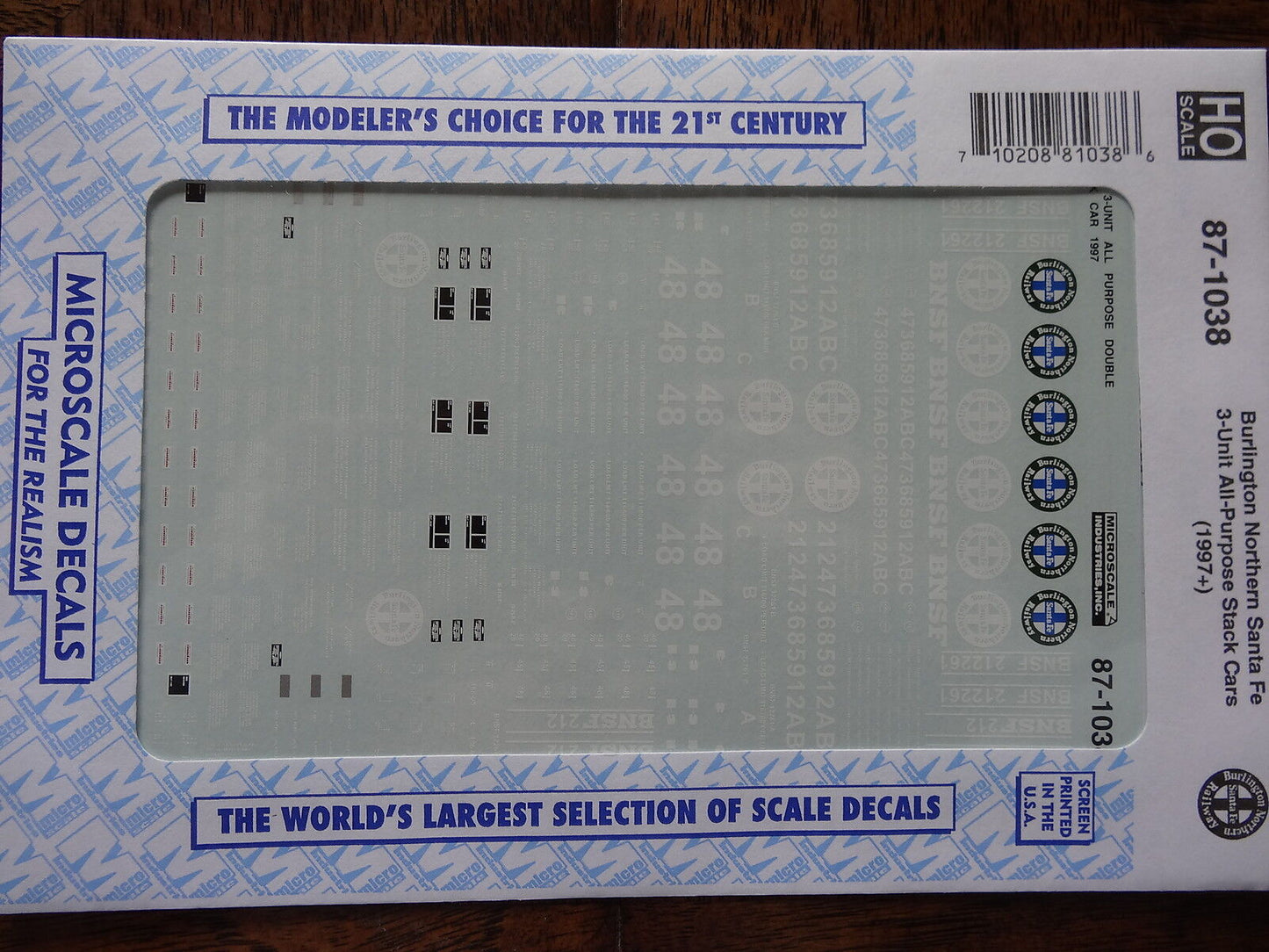 Microscale Decal HO #87-1038 BNSF 3-Plat form Double Stack Car Decal Set