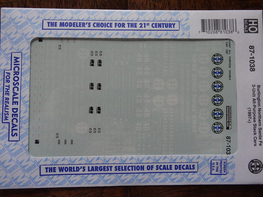 Microscale Decal HO #87-1038 BNSF 3-Plat form Double Stack Car Decal Set
