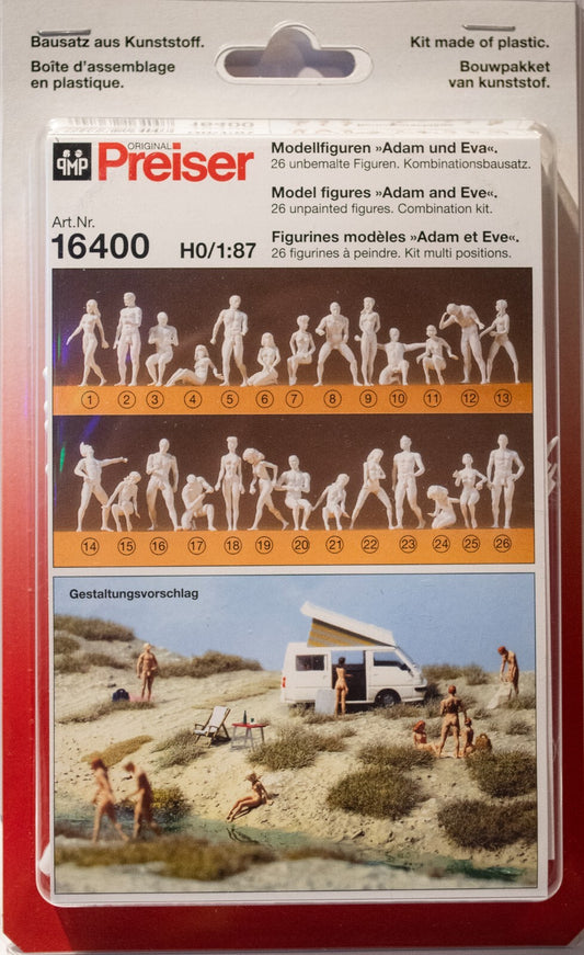 Preiser #16400 Unpainted Figure Set -- Adam & Eve Combination Kit pkg(26)