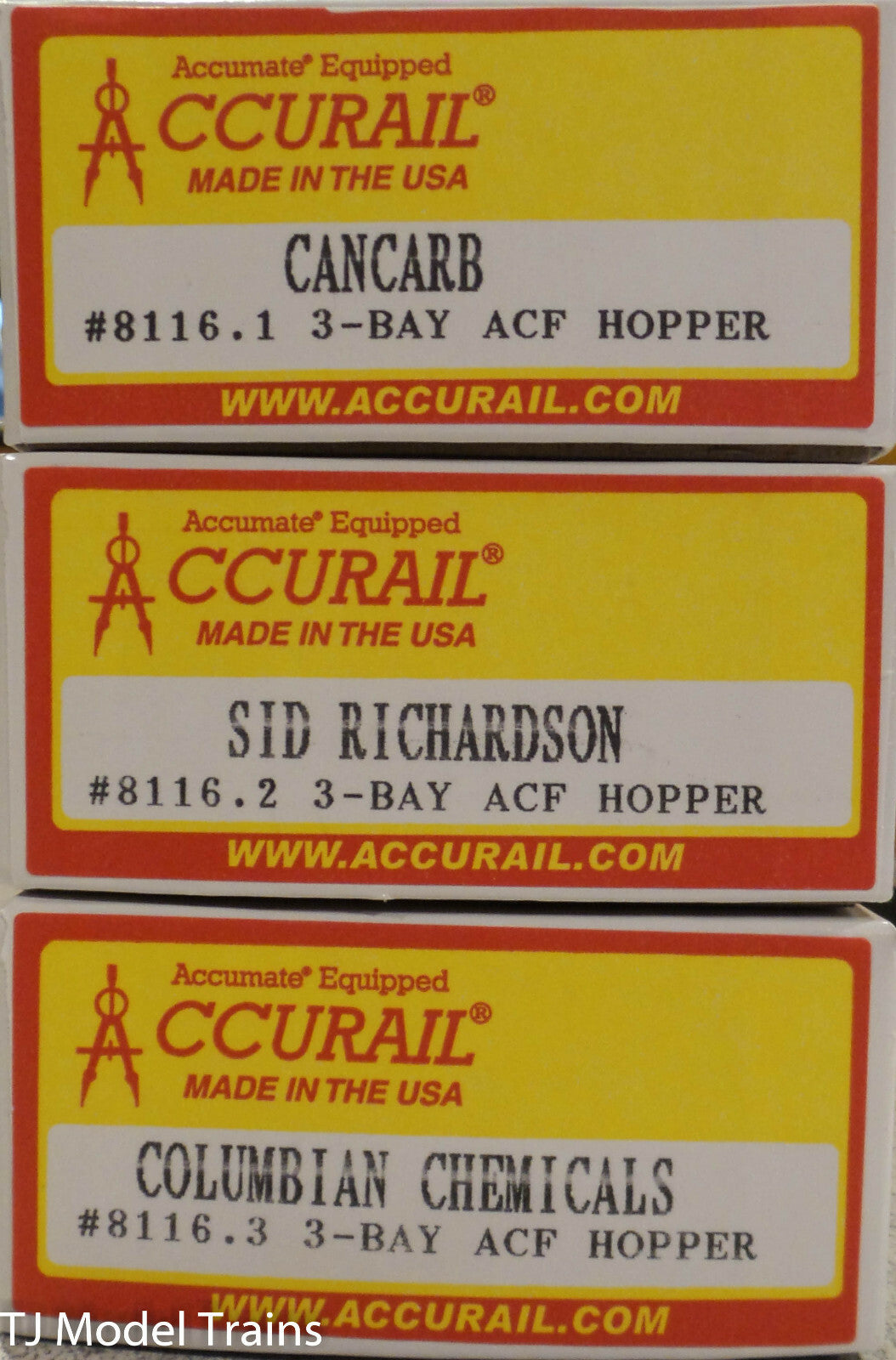Accurail HO #8116 ACF 47' 3-Bay Hopper (3-pack) Cancabs,Sid Richardson,Columbian