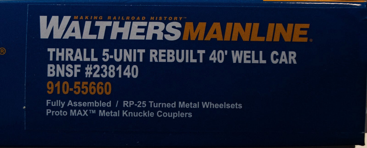 Walthers HO #910-55660 Thrall 5-Unit Rebuilt 40' Well Car - Ready to Run -- BNSF