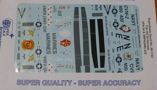 Microscale Decal 1:48 Scale #48-1133 / A/A-18C/D Hornets: VFA-34 & VMF A(AW)-332