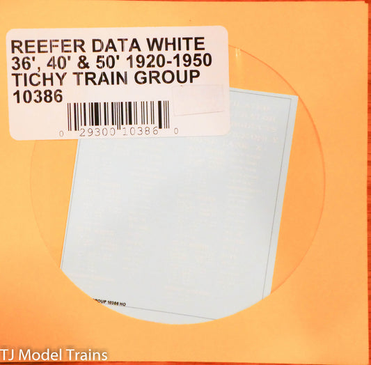 Tichy Train Group HO #10386 Reefer Data White 36', 40' & 50' (1920-1950)(Decal)
