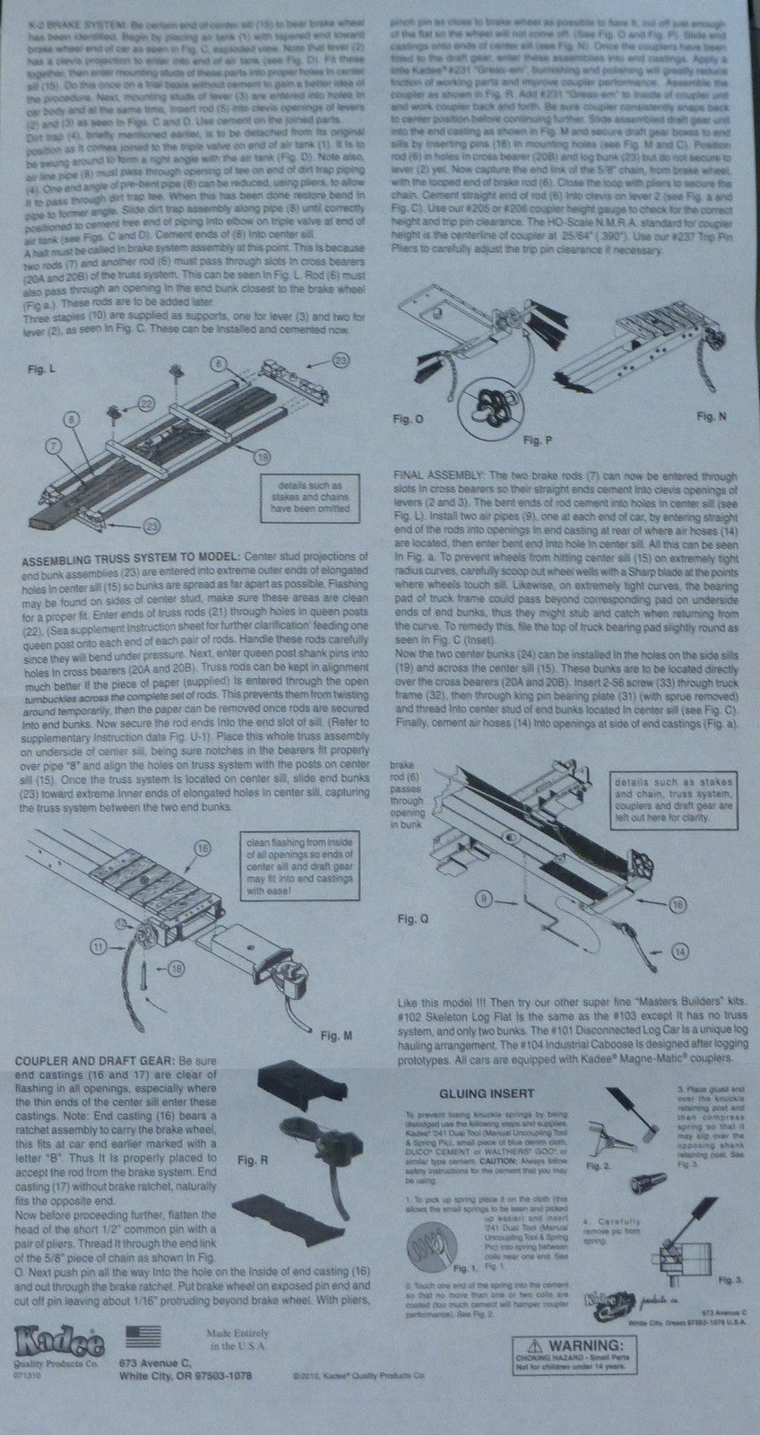 Kadee HO Scale #103 Truss Log Car w/Load - Kit -- Undecorated (Kit)