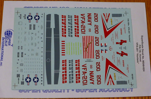 Microscale Decal 1:48 Scale #MS48-924 F/A-18A+ VF A-201 Hunters