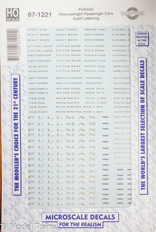 Microscale HO #87-1221 Pullman Heavyweight Pass. Cars Gold Lettering (Decal)