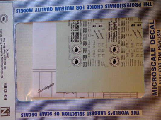 Microscale Decal N  #60-4289 TASD Box Car - Single Door - Outside Post - 50' (19