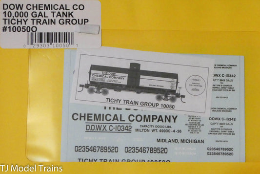 Tichy Train Group O #10050O DOW Chemical Co. 10,000 Gal Tank (Decal)