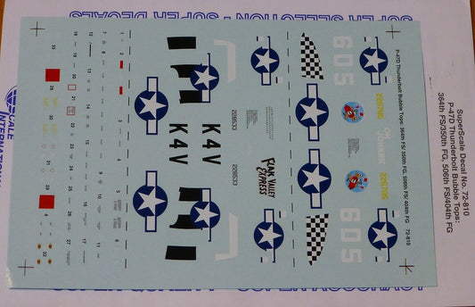 Microscale Decal 1:72 Scale #72-810 / P-47D Thunderbolt Bubble Tops: 364th FS/