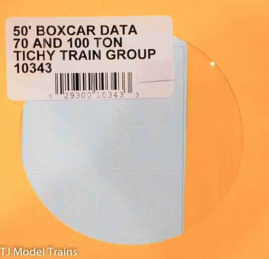 Tichy Train Group HO #10343 Boxcar Data 50', 70 and 100 ton (Decal)