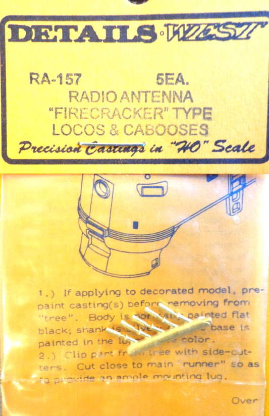 Details West HO #157 Firecracker Radio Antenna -- Brass (Loco's and Cabooses)