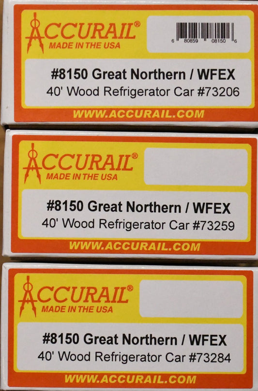 Accurail HO #8150 40' Wood Reefer 3-Pack - Kit -- Great Northern WFEX #73206, 73
