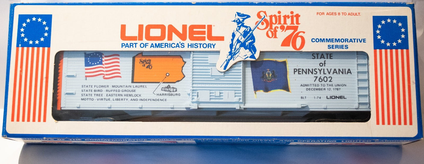 Lionel O Scale (Used) #6-7605 Pennsylvania Box Car Spirit of '76 Commemorative