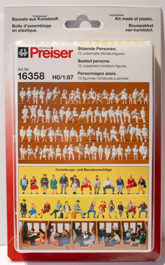 Preiser HO #16358 Seated People -- Unpainted pkg(72)