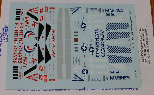 Microscale Decal 1:48 Scale #48-1204 / F/A-18D VMF A (AW) 533 & F/A-18A+ VFC-12