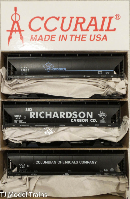 Accurail HO #8116 ACF 47' 3-Bay Hopper (3-pack) Cancabs,Sid Richardson,Columbian