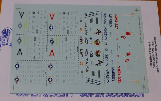 Microscale Decal 1:72 Scale #MS72-817 / F/A-18A/C USN/USMC: VFA-204 & VMF A-321