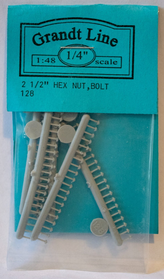 Grandt Line O #128 Hex Nut & Bolt Without Washer pkg(100) -- Scale 2-1/2" 6.4cm