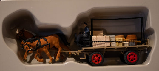 Preiser #30434 Horse-Drawn Wagon -- Flatbed Wagon w/Driver, Horses & Cargo