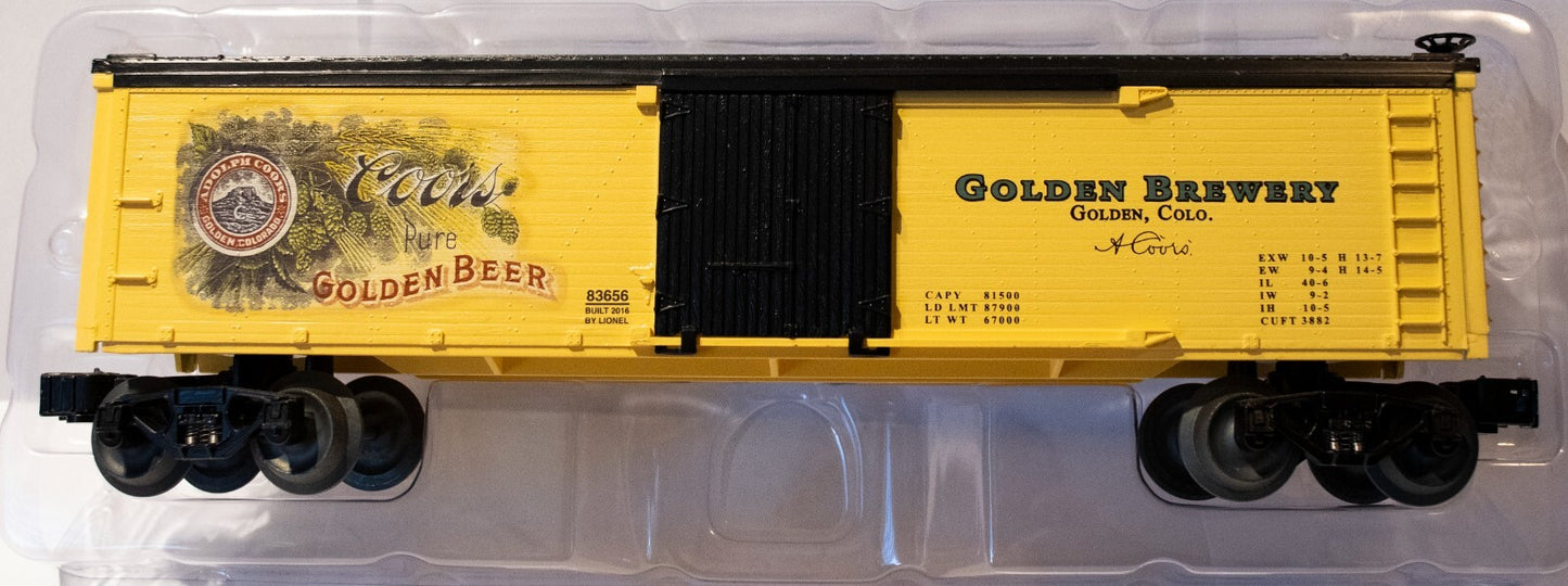 Lionel #6-83656 Coors Reefer Die-cast Metal sprung trucks&Operating couplers Ope