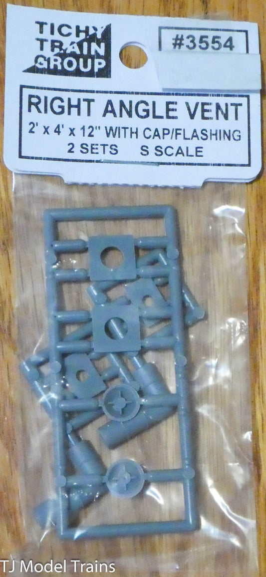 Tichy Train Group #3554 (S Scale) Right Angle Vent 2'x4'x12" w/Cap/Flashing