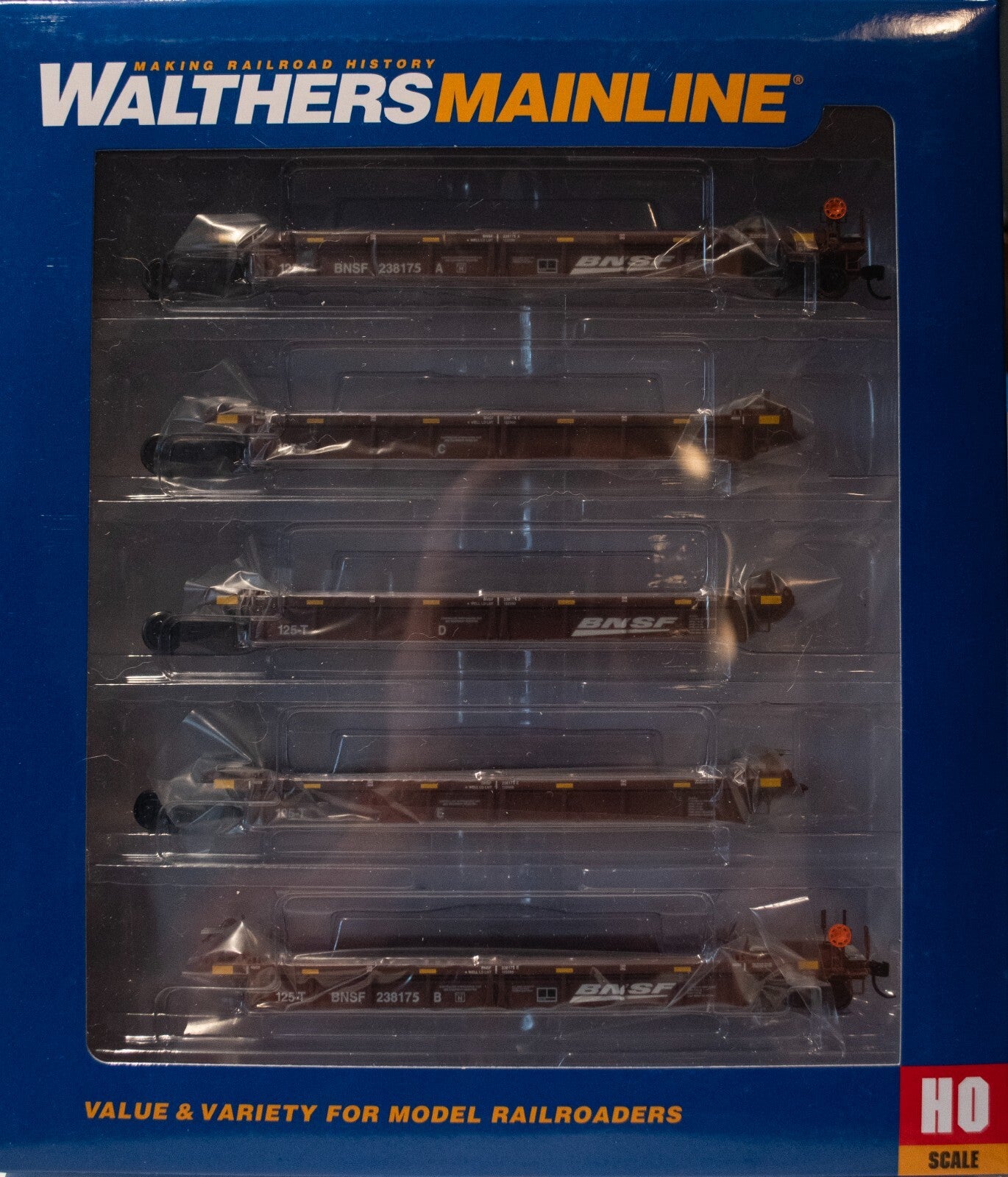 Walthers HO #910-55661 Thrall 5-Unit Rebuilt 40' Well Car - Ready to Run -- BNSF