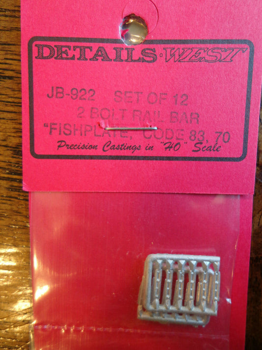 Details West HO #922  /2 Bolt Rail Bar "Fishpalte" Code 83, 70 (White Metal)