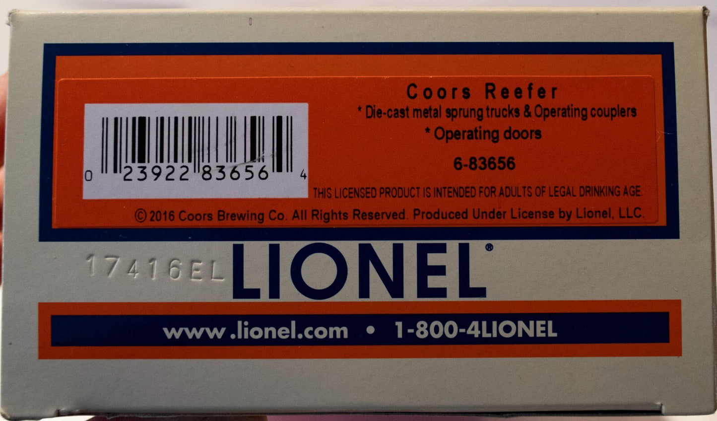 Lionel #6-83656 Coors Reefer Die-cast Metal sprung trucks&Operating couplers Ope