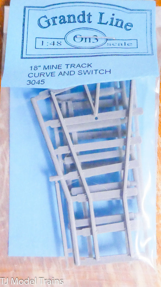 Grandt Line On3 #3045 (18" Mine Track Curve & Switch) (Plastic Parts)