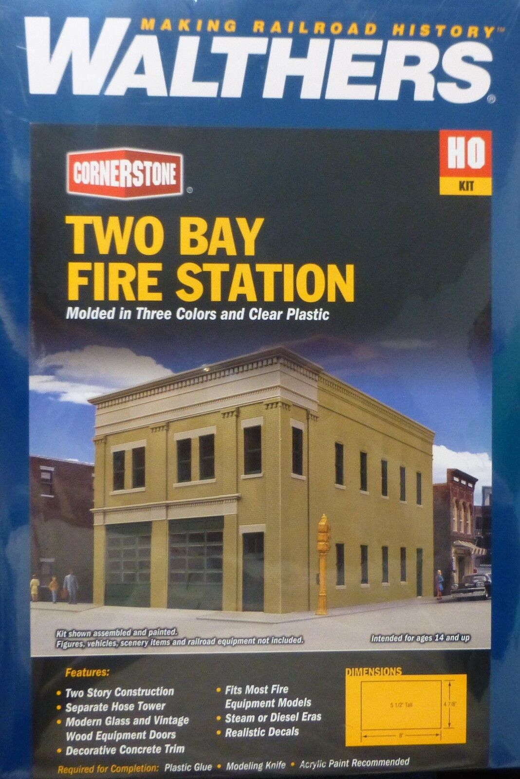 Walthers HO #4022 Two-Bay Fire Station -- Kit - 8 x 4-7/8 x 5-1/2"  (Kit)