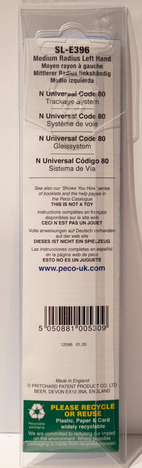 Peco #SL-E396 Code 80 Medium Radius #6 Turnout - Streamline -- Left Hand Electro