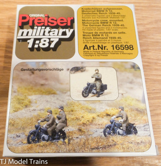 Preiser HO #16598 Motorcycle crew mounted Motorcycle BMW R 12. 1939-45