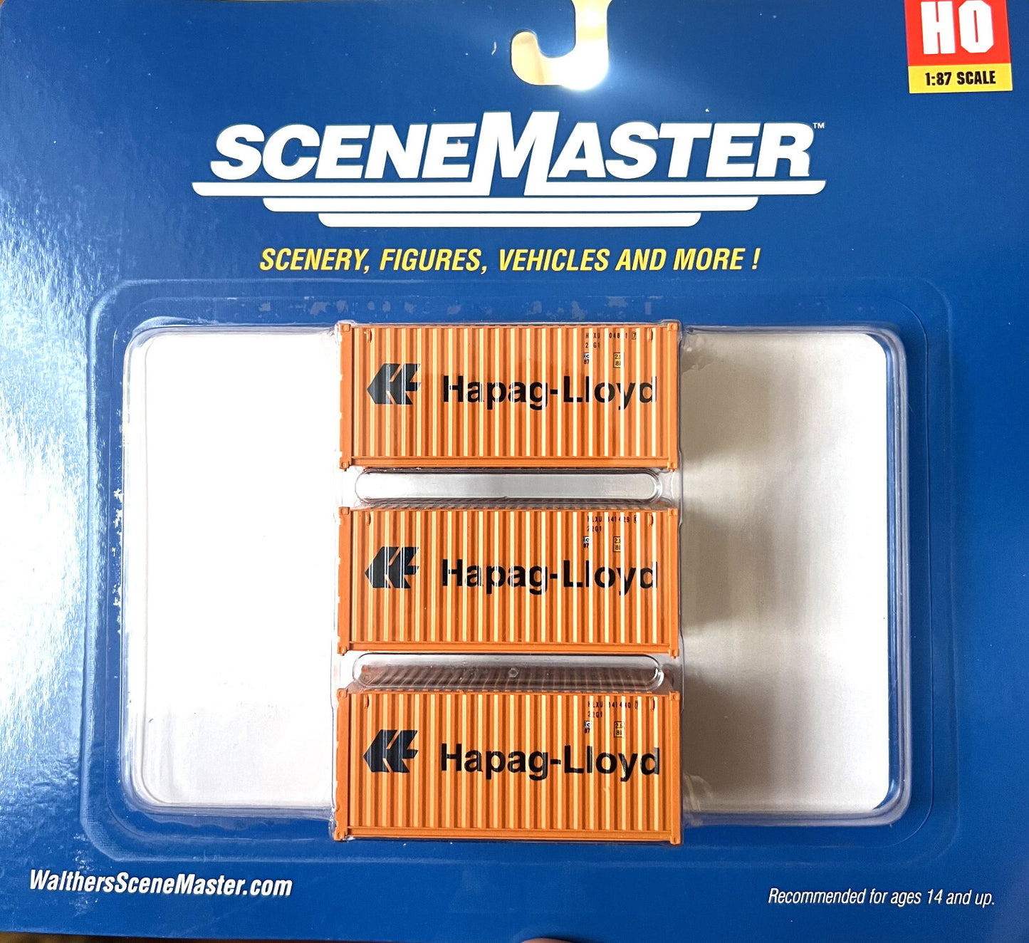 Walthers HO #949-18053 Fully Corrugated 20' Container - 3-Pack -- Hapag-Lloyd