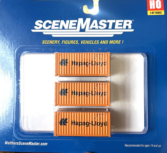 Walthers HO #949-18053 Fully Corrugated 20' Container - 3-Pack -- Hapag-Lloyd