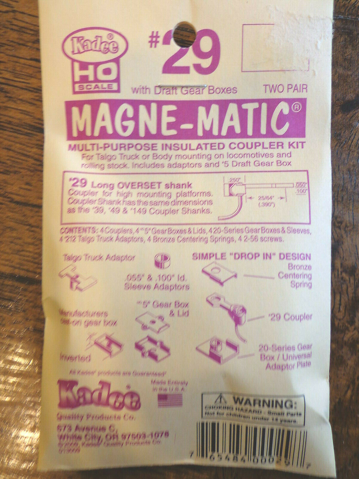 Kadee HO #29 Plastic-Shank Coupler - Kit - Magne-Matic(R) -- Long 25/64" Overset