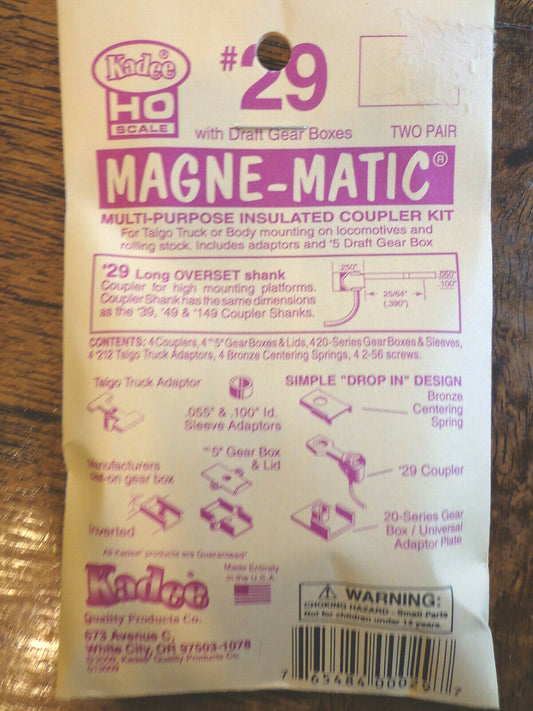 Kadee HO #29 Plastic-Shank Coupler - Kit - Magne-Matic(R) -- Long 25/64" Overset