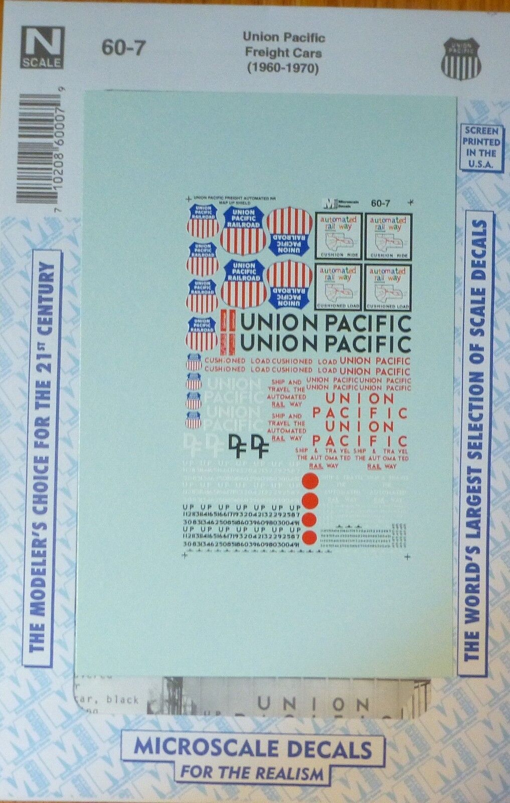 Microscale Decal N #60-07 Union Pacific Freight Cars ( 1960-1970 ) Decal Sheet